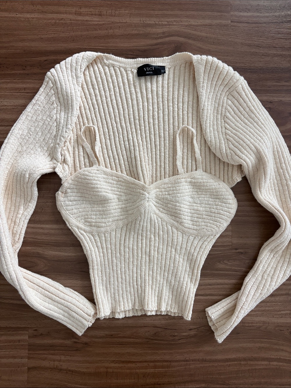 VICI Cream Ribbed Bustier Tank Top with Matching Bolero Set